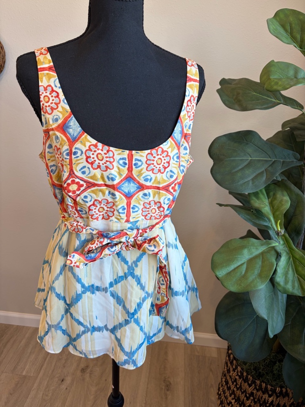 Banana Republic Multicolor Printed Tie-Waist Tank Top